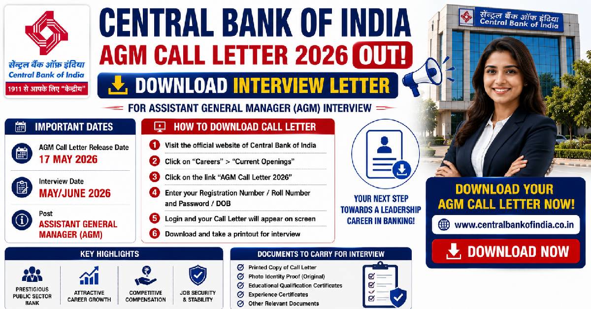 Central Bank of India Assistant General Manager Call Letter 2026 Download Link